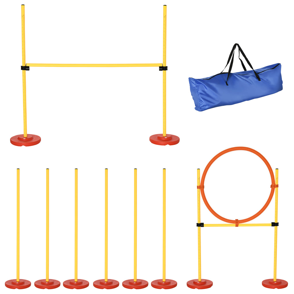 Dog Agility Set 3 Exercises: Slalom, Obstacles, Ring, for Dog Training, Portable, 2.5 kg, Yellow and Red