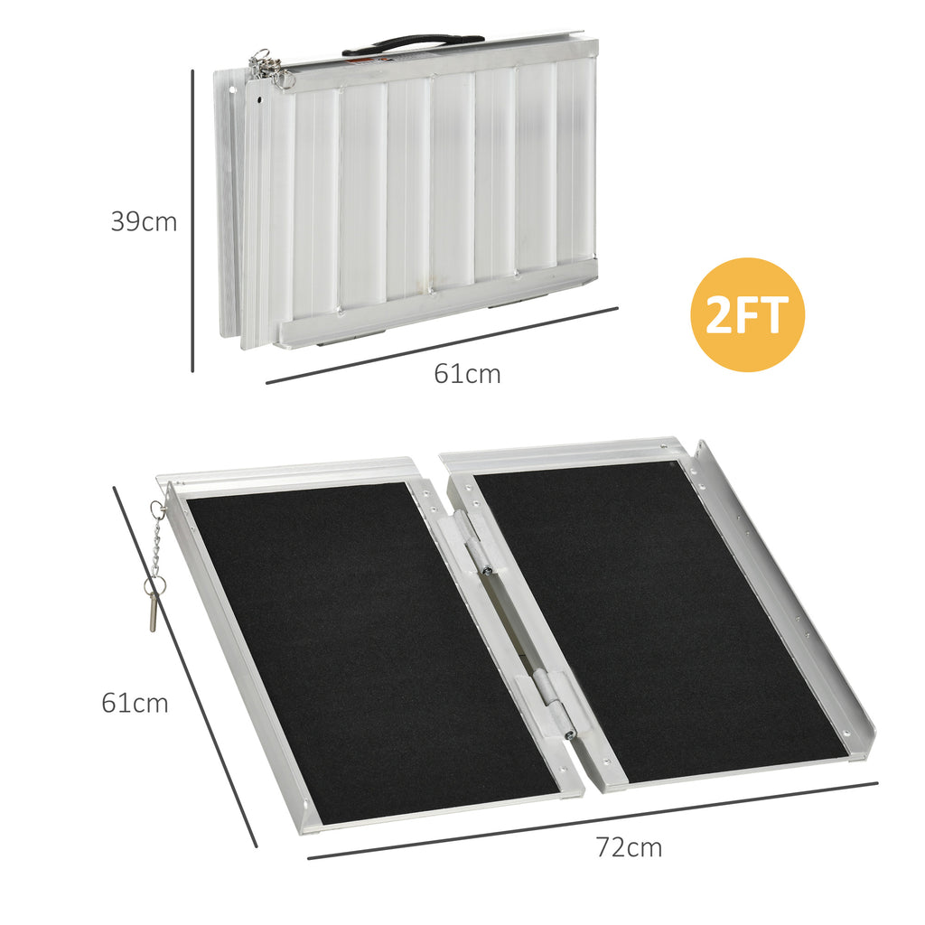 Folding Wheelchair Ramp with Side Guides, Aluminum Alloy, 61x72 cm, Silver and Black