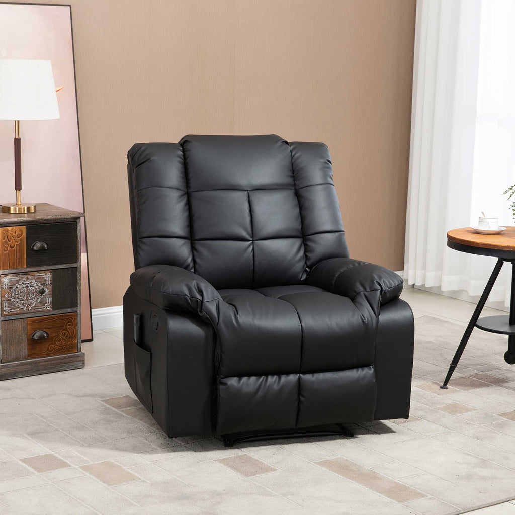 HOMCOM Relaxing Chair with 8 Massage Points and 165° Reclining in Faux Leather, Black
