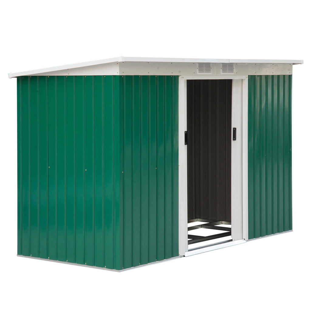 Steel Sheet Garden Tool Shed with Sliding Doors, 280x130x172cm, Dark Green