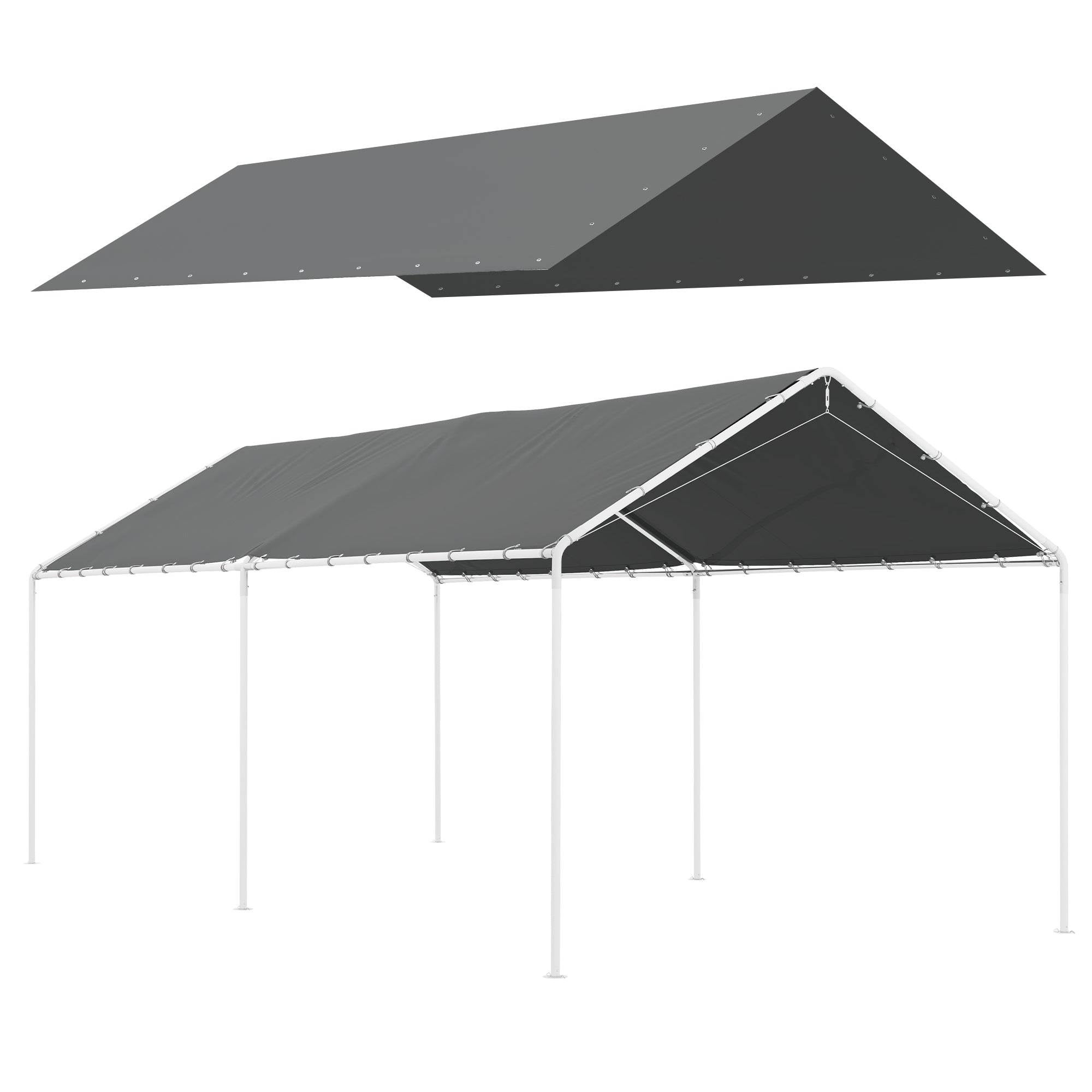 Outsunny 6x3m Dark Grey Anti-UV PE Carport Replacement Cover with Bungee Cords