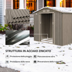 Metal Garden Shed with Vents and Double Sliding Door, 2.1x1.3m, Light Brown