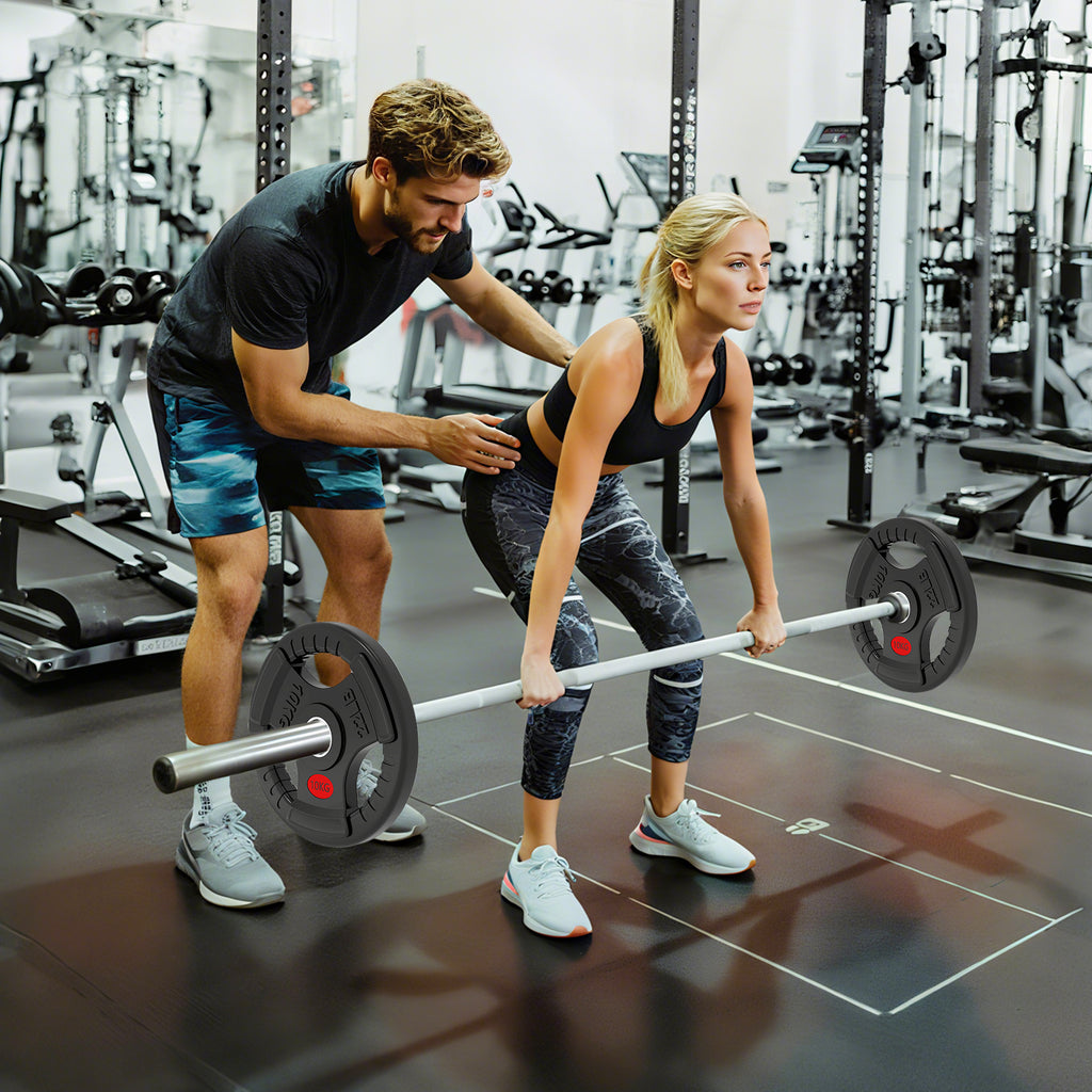 SPORTNOW Set of 2x10 kg Weight Plates with 5 cm Hole and 3 Handles, Steel with Plastic Coating, Black