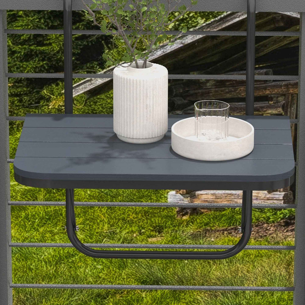 Outsunny Folding and Adjustable Balcony Table, Made of Aluminum and Composite Wood, 60x40x55-64 cm, Black
