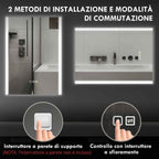HOMCOM Bathroom Mirror with 3-Color LED Light and Memory Function, Tempered Glass, 70x50x3 cm, Silver