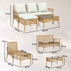 Outsunny 3-Piece Garden Set with Sofa, Chaise Longue and Coffee Table, Steel and PE Rattan, Cream