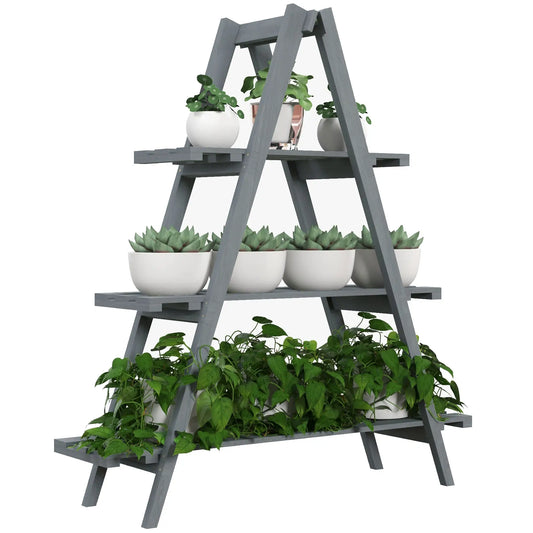 3-Tier Vertical Plant Stand with Slats, in Fir Wood, 100x36x112 cm, Grey