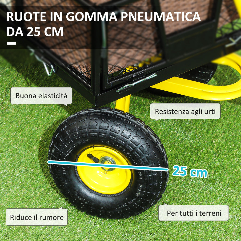 Steel Garden Cart with 200kg Capacity and Removable Side Walls, 104x54x51 cm, Black and Yellow