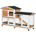 2-Tier Rabbit Hutch with Protective Net, Made of Wood, Metal and Tar, 157.4x53x99.5 cm, Yellow White and Black