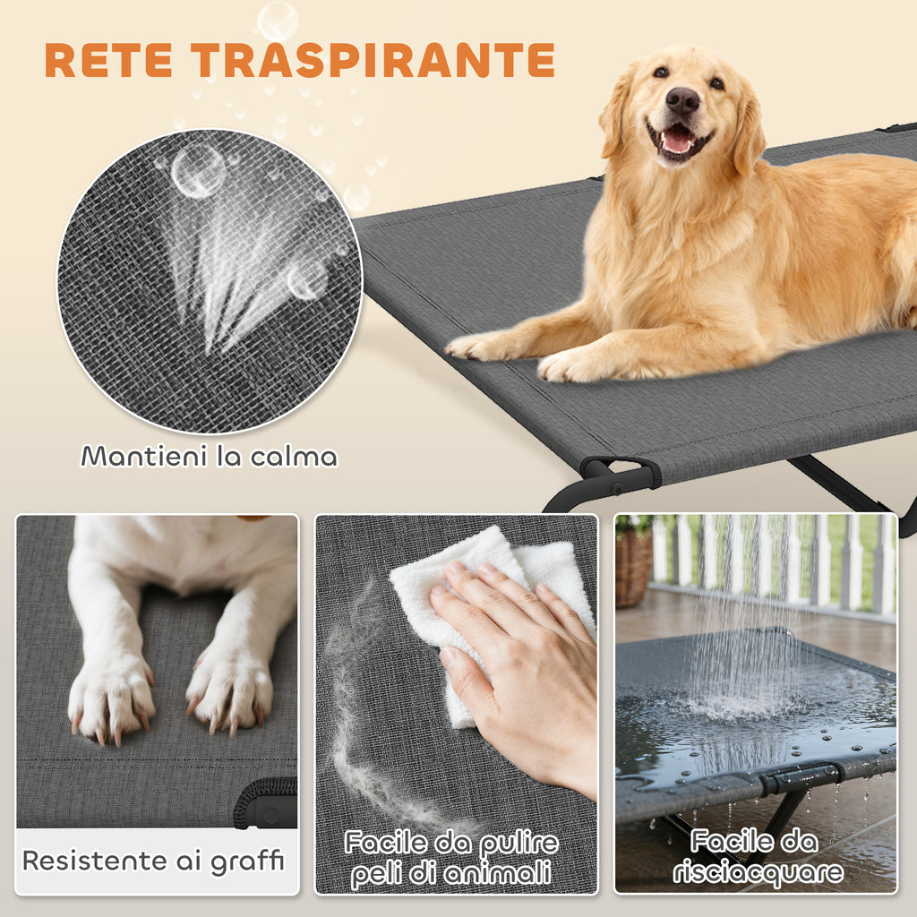 PawHut Raised Outdoor Dog Bed for Large Dogs, Made of Steel and Breathable Mesh, 152 x 94 x 23 cm, Grey