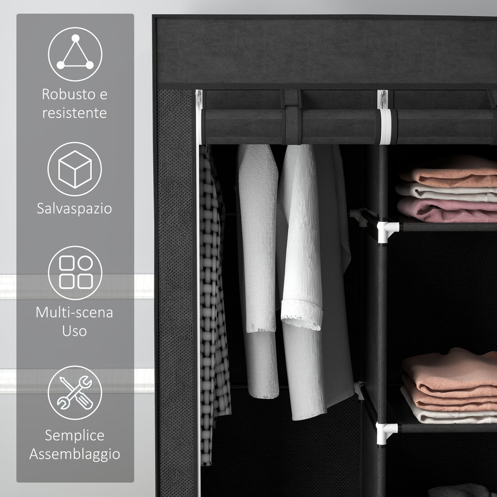 HOMCOM Fabric Wardrobe Space-Saving Folding Closet 125x43x162.5cm Black