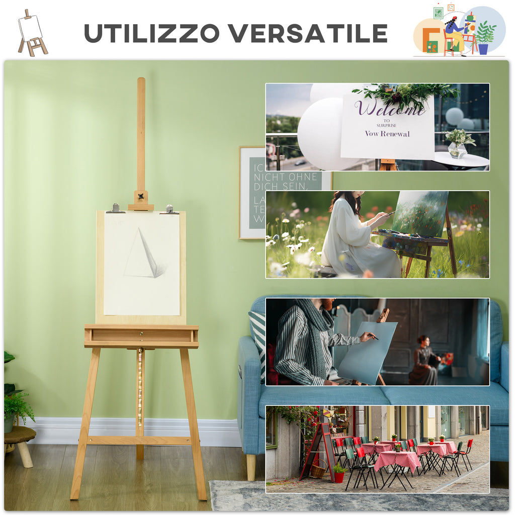 Vinsetto Folding Beech Easel with Adjustable Height and Angle, 65x110x180-235 cm