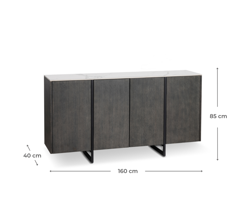 SEDONA | Living Room / Corridor Cabinet for storage and decor, with Calacatta Marble Ceramic Top - Borgè