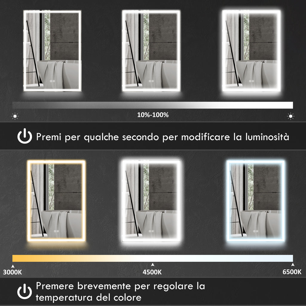 Bathroom Cabinet with Mirror, Adjustable LED Lights and Anti-Fog Function, Black