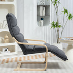 Wooden Relax Chair with Velvet Upholstery and Adjustable Footrest, Dark Grey