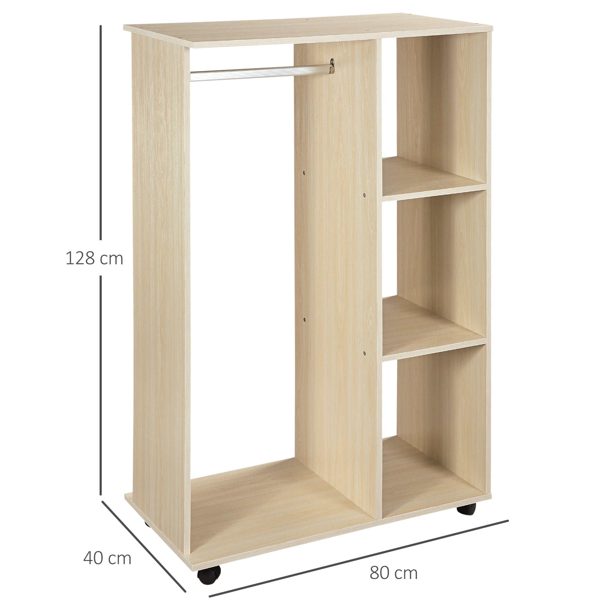 Coat Rack with 3 Shelves and Coat Rail, 80x40x128 cm, Beige