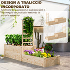 Raised Planter with Trellis for Climbing Plants and Divider, in Fir Wood, 222x63x132 cm, Wood Color