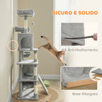 Cat Tree with 2 Cat Houses, 2 Cat Beds, Perch and 2 Balls, 48x40x177 cm, Light Grey and Beige