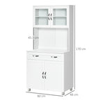 Modern Kitchen Cabinet with 2 Cabinets, Glass Doors and Adjustable Shelves, 80x48x170 cm, White