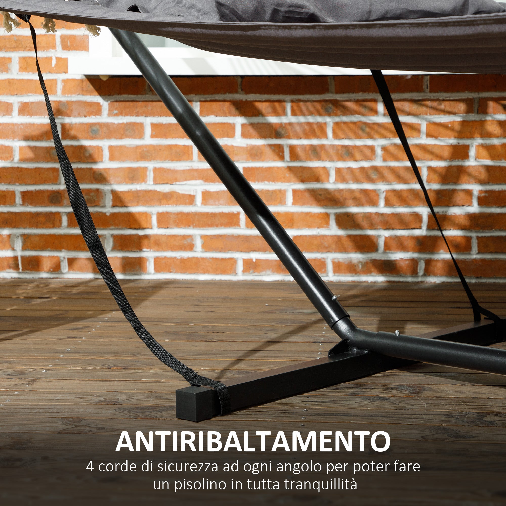 Portable Garden Hammock with Integrated Cushion, in Cotton, Polyester and Steel, 368x93x110 cm, Dark Gray