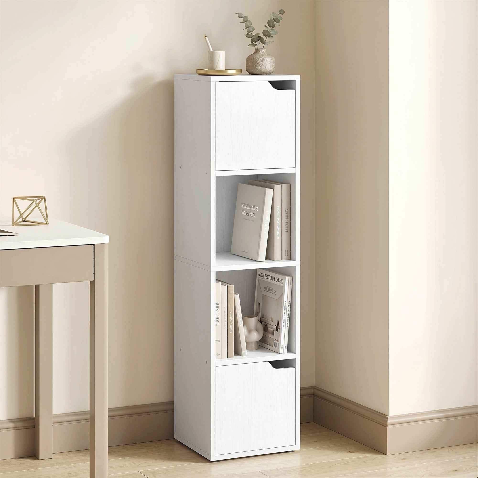 HOMCOM Modern Bookcase with 2 Cabinets and 4 Doors, 30x29x119 cm, White