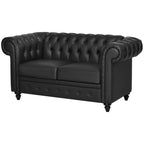 Chesterfield Style 2 Seater Sofa PU Leather with Removable Cushion, 160x84x80 cm, Black