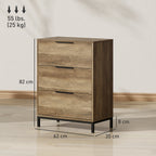 3-Drawer Chest of Drawers Anti-Tip with Black Handles, in Wood and Metal, 62x35x82 cm, Dark Brown