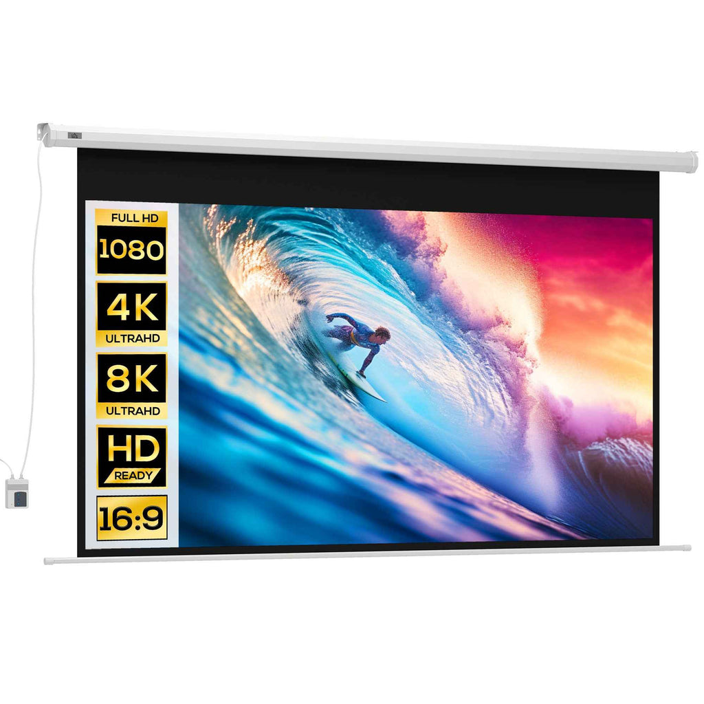 HOMCOM 100" 16:9 Motorized Projector Screen with Remote Control, 251x8x168 cm, White