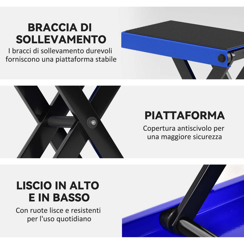 DURHAND Folding and Non-Slip Motorcycle Stand in Steel and Rubber, 41.5x23.5x10-37 cm, Blue and Black