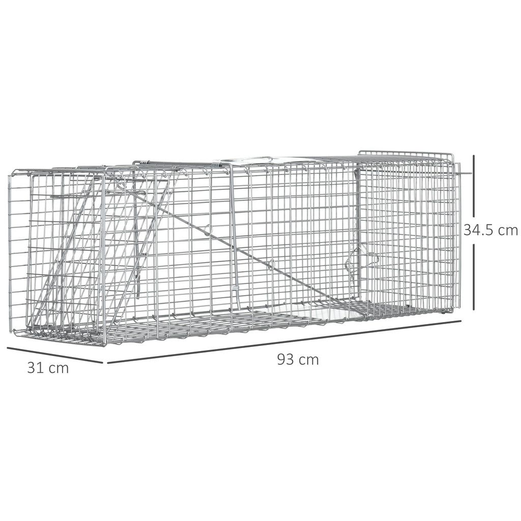 Outsunny Foldable Steel Rat, Mice, and Nutria Cage Trap, 93x31x34.5cm, Silver