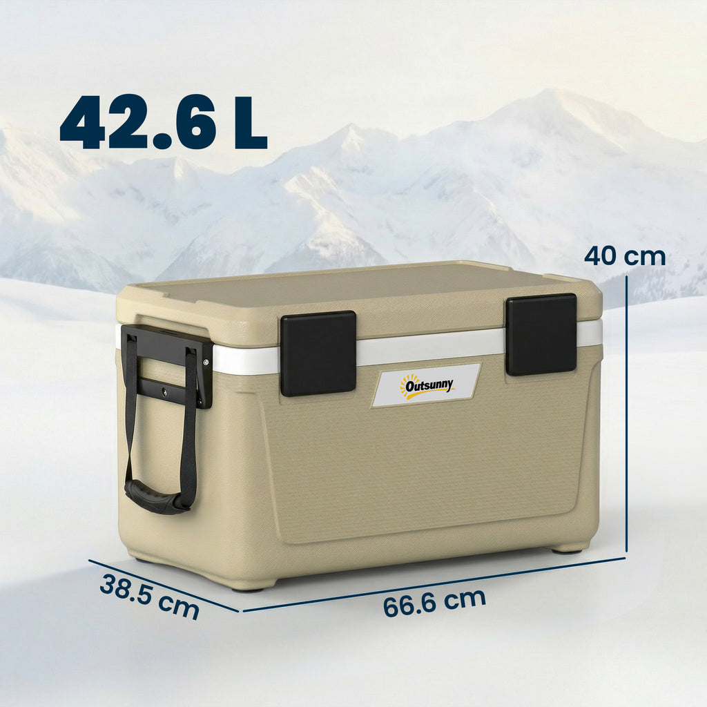 Outsunny 42.6L Insulated Portable Cooler Box with Handle, 66.6x38.5x40 cm, Khaki