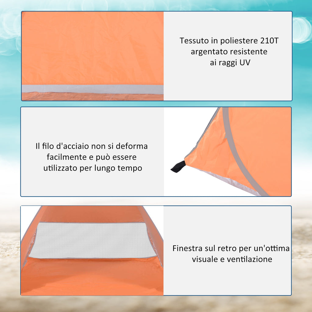 Pop Up Beach Tent with UV 30+ Protection and Transport Bag, 200x150x119 cm, Orange