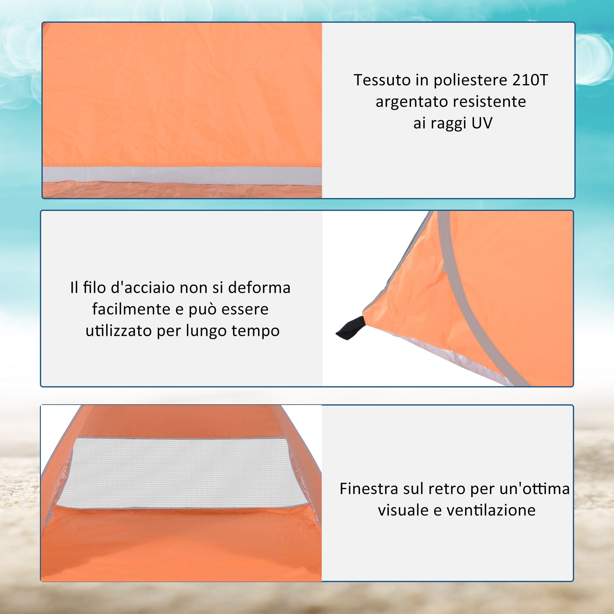 Pop Up Beach Tent with UV 30+ Protection and Transport Bag, 200x150x119 cm, Orange