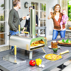 Wood Pellet Pizza Oven with Refractory Stone and Shovel, Stainless Steel, 79x36x75 cm, Silver