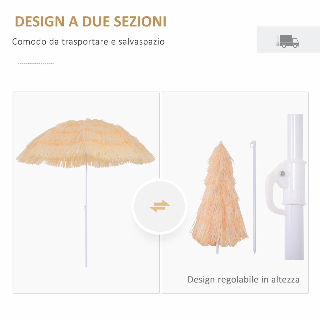 Outsunny 8-Ribbed Beach Umbrella with Tilting Pole, Polyester and Metal, 1.6 x 2 m, Beige