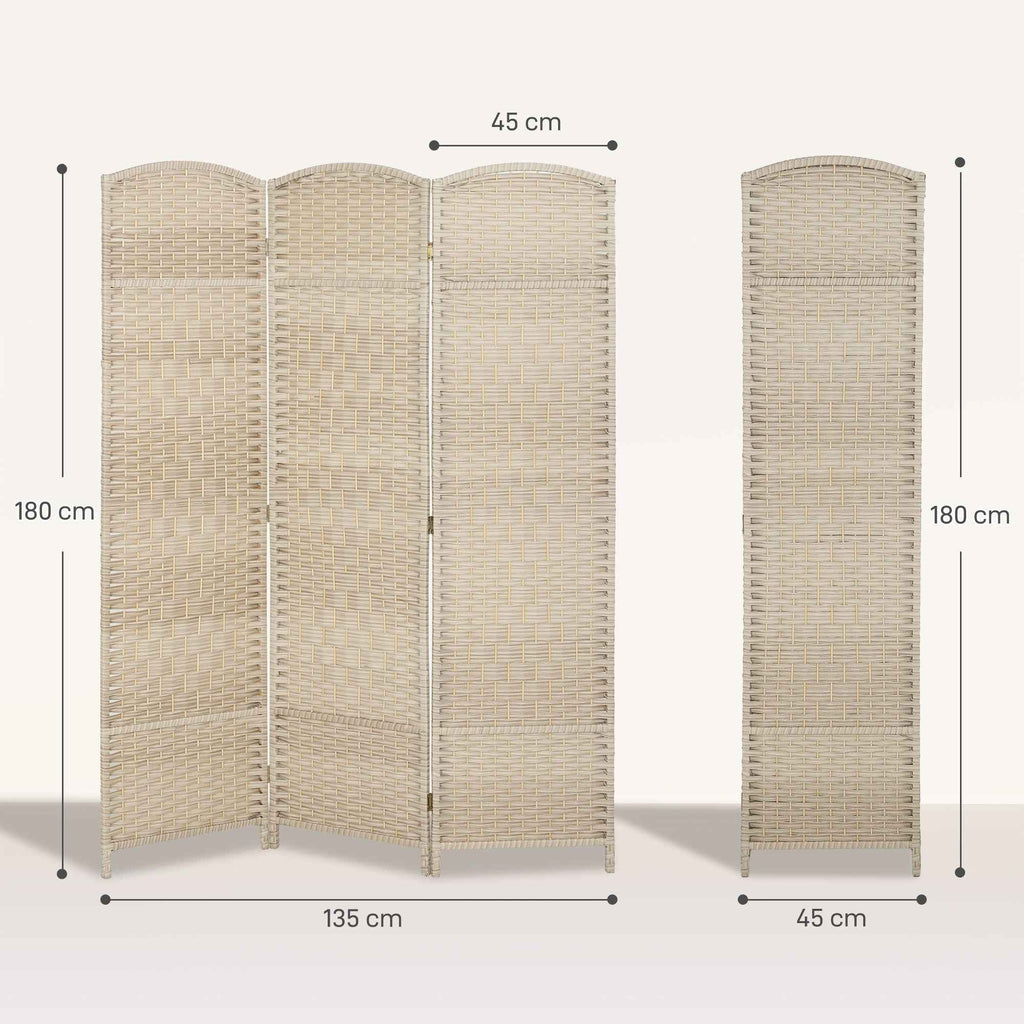 HOMCOM 3-Panel Folding Room Divider, 135x180cm, Woven PP and Pine Wood Screen, Oak