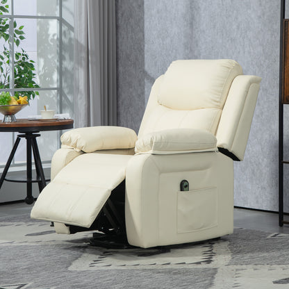 AURORA | 160° Reclining Lift Chair with Footrest and Remote Control, PU Leather and Steel, 76x90x105 cm, Cream