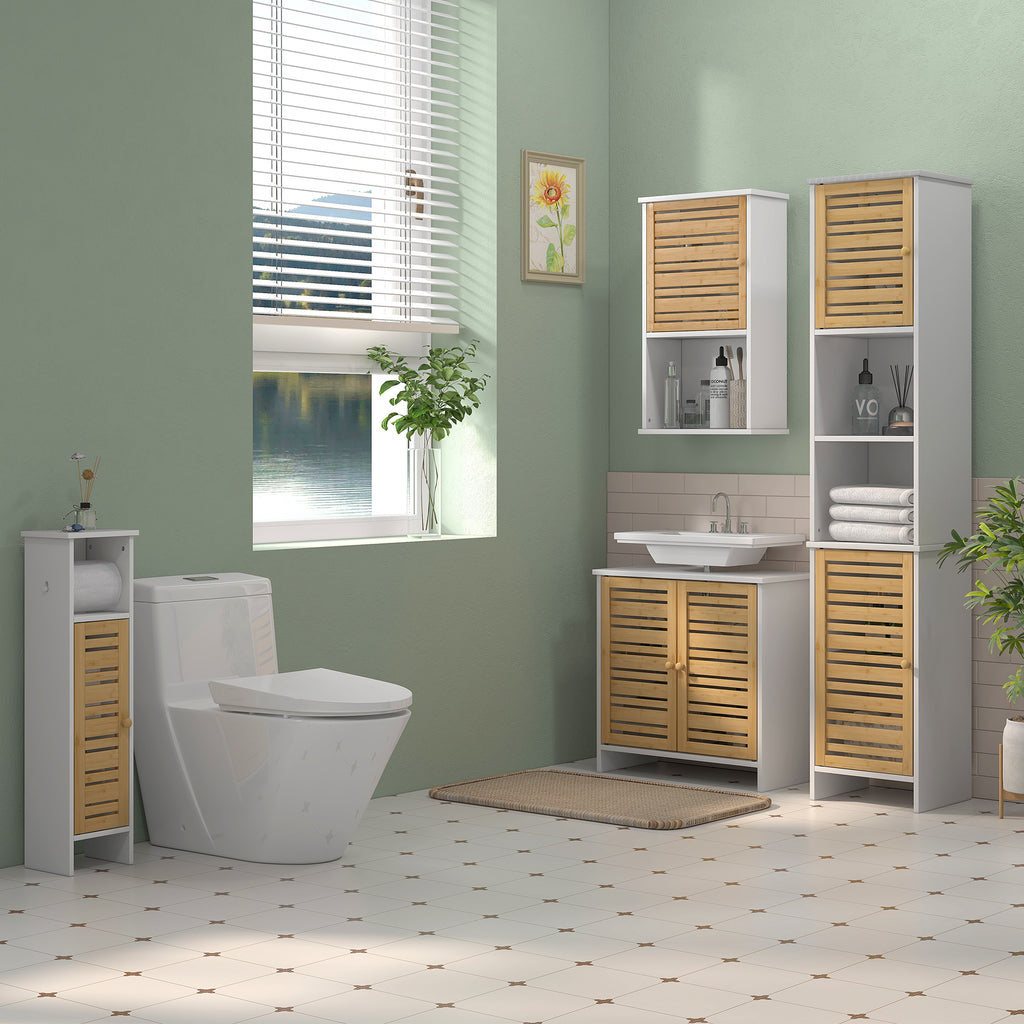 HOMCOM 170cm Tall Bathroom Cabinet with 2 Cabinets and Adjustable Shelves, Open Compartments, for Laundry, White