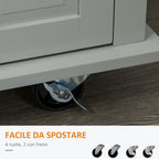 Kitchen Trolley with 2 Drawers and 2 Cabinets, Wooden Top, Spice Rack and Tea Towel Holder, Grey