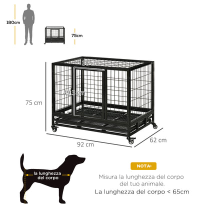 PawHut Indoor Outdoor Cage Playpen for Dogs Puppies with Wheels 92×62×75cm - Borgè