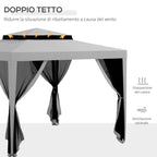 Outsunny 3x3 m Garden Gazebo with Mosquito Net, Double Roof and 8 Holes, in Steel and Polyester, Grey