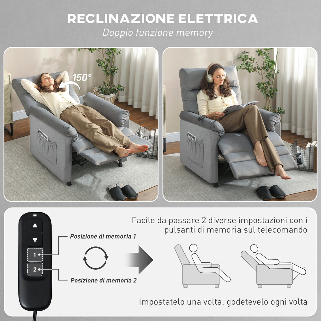 Recliner Chair with 8 Massage Points and 5 Modes, Footrest, Heating, Velvet Fabric, Grey