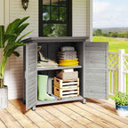 Fir Wood Garden Cabinet with Louvered Doors and 2 Shelves, 87x46.5x96.5cm, Grey