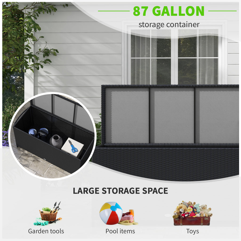 Outsunny garden trunk in Rattan pe with wheels and side handle, 121x57x67cm, black - Borgè