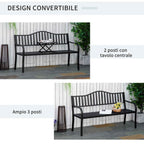Outsunny 2-3 Seater Garden Bench with Lift-Up Metal Table, 150x58.5x90cm, Black