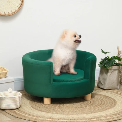 Padded Dog Sofa with Backrest and Removable Cushion, Indoor Cat Bed, 65x64x37 cm, Green - Borgè