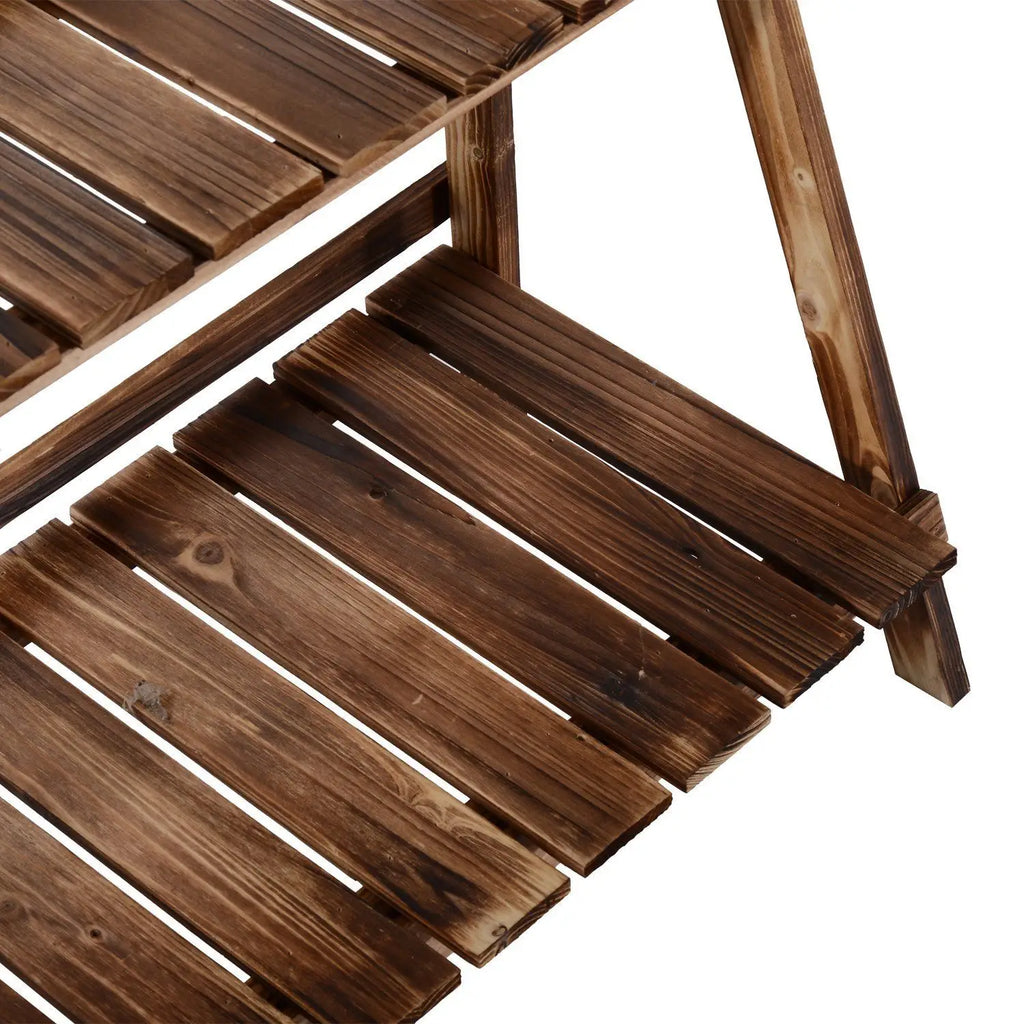 Folding Plant Stand Fir Wood Plant Pot Holder with 3 Tiers Outdoor Plant Shelf Flower Stand 100x37x93cm - Borge' Group Limited