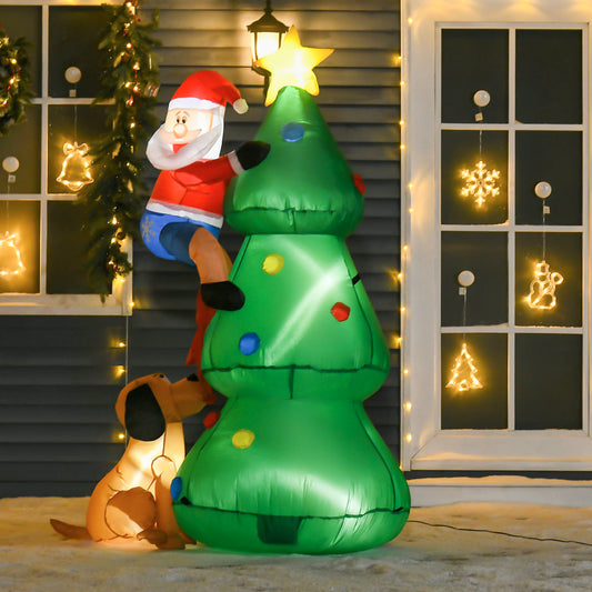 Inflatable Christmas Tree 180cm with Santa Claus, Puppy and LED Lights, Outdoor Christmas Decoration