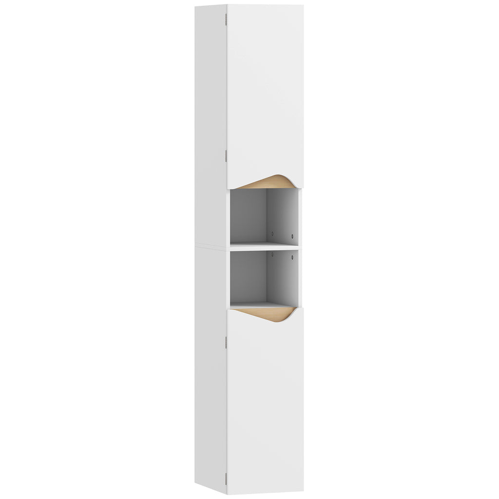 HOMCOM Wooden Bathroom Cabinet with 2 Open Shelves and 2 Cabinets, 30x34.6x180.5 cm, White and Wood Color
