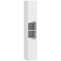 HOMCOM Wooden Bathroom Cabinet with 2 Open Shelves and 2 Cabinets, 30x34.6x180.5 cm, White and Wood Color
